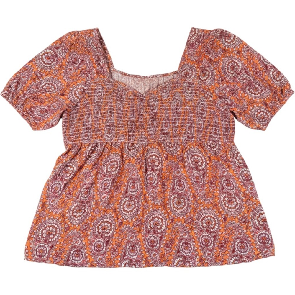 Mason & Belle Orange Paisley Smocked Babydoll Top Short Sleeve XXL JFW71611Y67